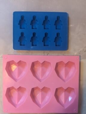 Lego Blue Mini-Figure & Pink Geometric Heart Silicone Baking Molds